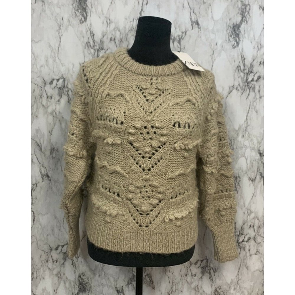 Zara Beige Textured Knit Sweater